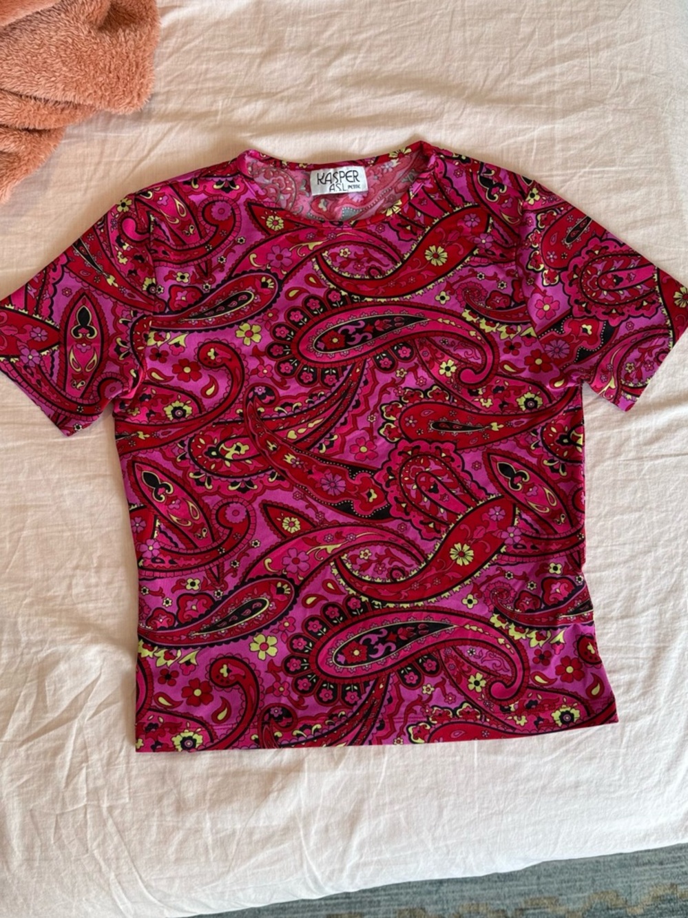 Vintage Paisley Magenta and Lime Psychedelic Stretchy Tee M